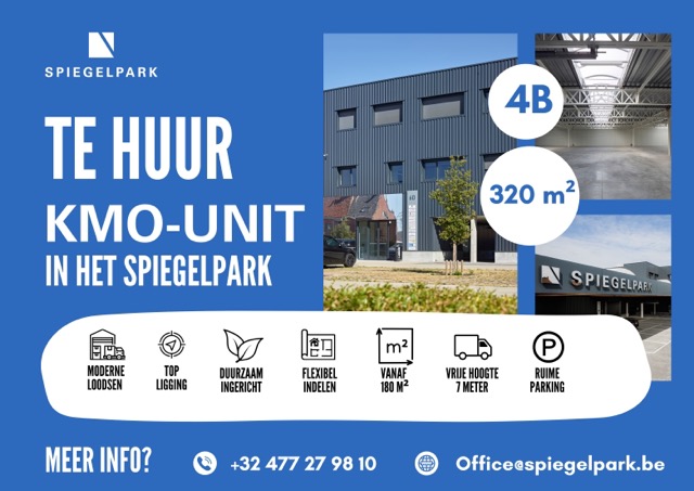 Te huur: KMO-unit 4B van 320 m² in het Spiegelpark
